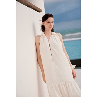 Đầm suông OLV Maxi cổ bẻ phối nút dáng xòe bồng bềnh Cream Plain Loose Maxi Dress phù hợp đi biển
