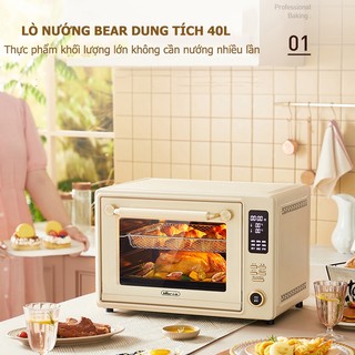 [NƯỚNG GÀ NGUYÊN CON] Lò nướng nồi chiên không dầu 40l Bear DKX-C40Y3 công suất 1680W, màn hình cảm ứng, dễ dàng vệ sinh