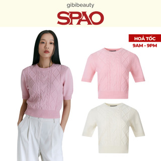 [SPKWD24W54] Áo dệt kim SPAO Crop Aran Short Sleeve Knit