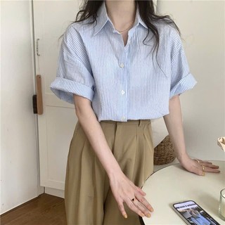 Áo Sơ Mi Chất Xốp Kẻ Cúc Cài Tay Lỡ Form Rộng Dáng Ngắn Nam Nữ