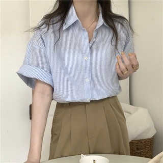 Áo Sơ Mi Chất Xốp Kẻ Cúc Cài Tay Lỡ Form Rộng Dáng Ngắn Nam Nữ