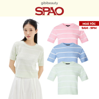 Áo dệt kim SPAO Crop Boucle Stripe Short Sleeve Knit