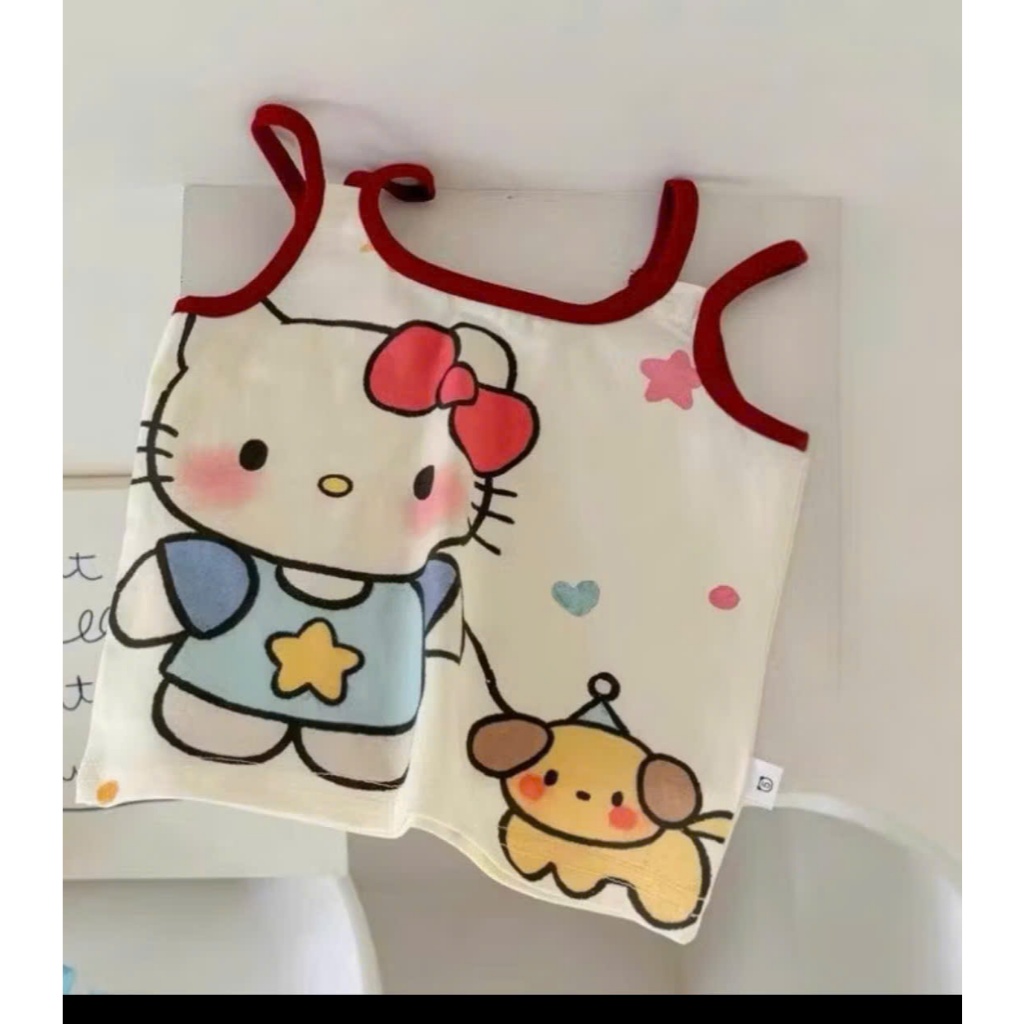ÁO BA LỖ CHẠY 2 DÂY VIỀN CHO BÉ GÁI IN MÈO DẮT CHÓ HÌNH TO