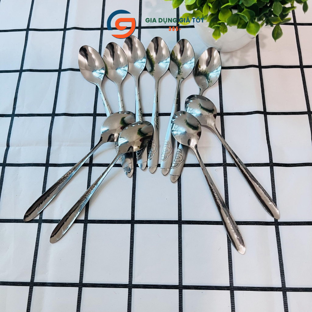 Combo 10 muỗng cafe inox hoa văn, thìa cafe inox cán hoa tiện dụng