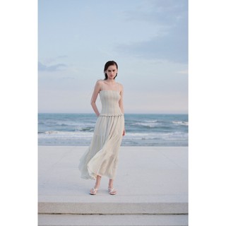 Đầm Maxi OLV dây vai cột thiết kế nhún chun ôm body Lemon Striped Strappy Maxi Dress phù hợp đi biển