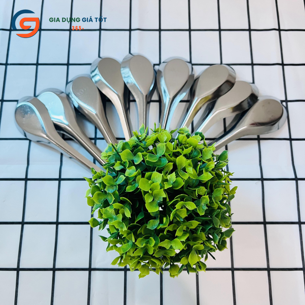 Combo 10 thìa phở inox hoa sen, muỗng ăn cơm sáng bóng, dày đẹp, dễ dùng, bền chắc