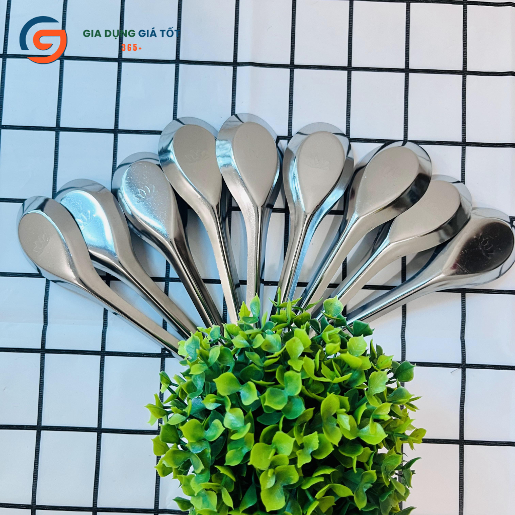 Combo 10 thìa phở inox hoa sen, muỗng ăn cơm sáng bóng, dày đẹp, dễ dùng, bền chắc