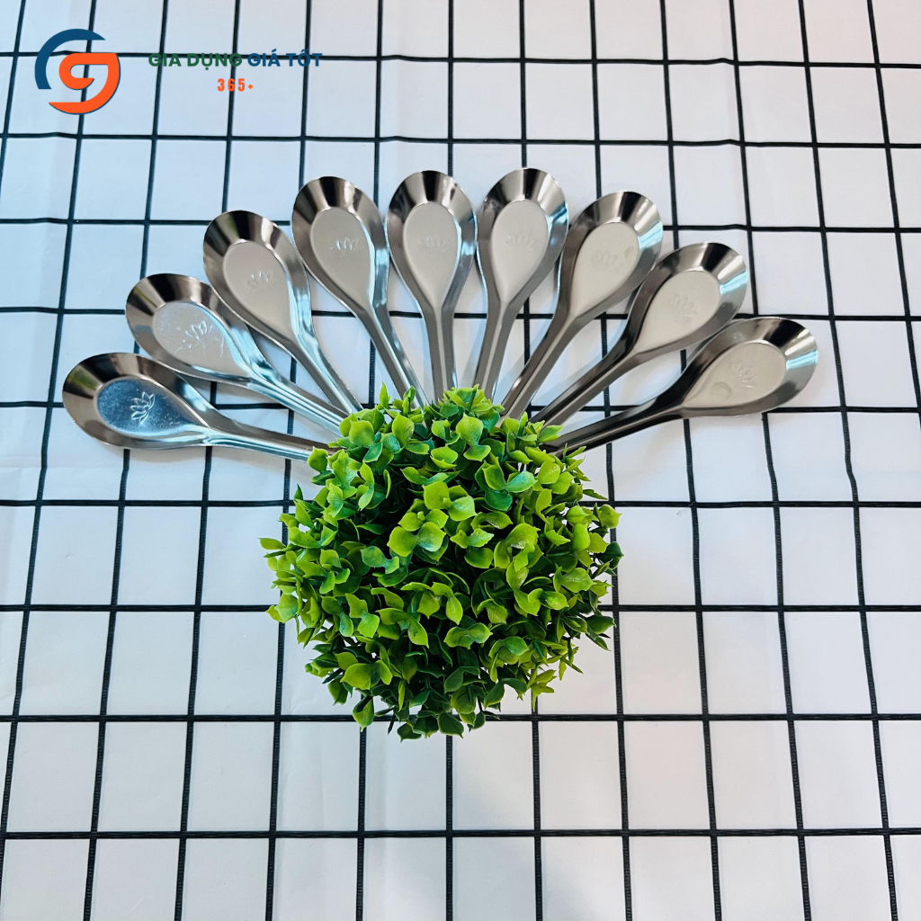 Combo 10 thìa phở inox hoa sen, muỗng ăn cơm sáng bóng, dày đẹp, dễ dùng, bền chắc