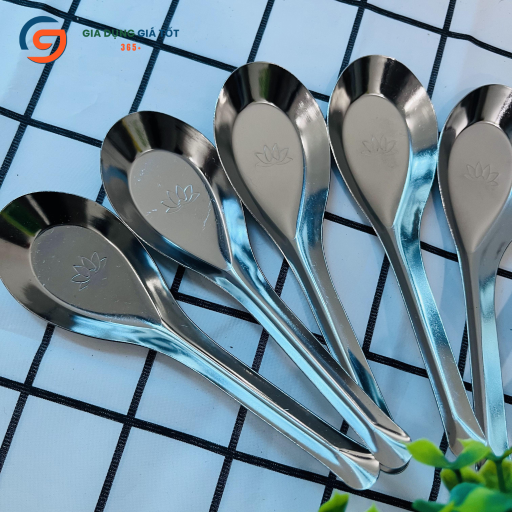 Combo 10 thìa phở inox hoa sen, muỗng ăn cơm sáng bóng, dày đẹp, dễ dùng, bền chắc