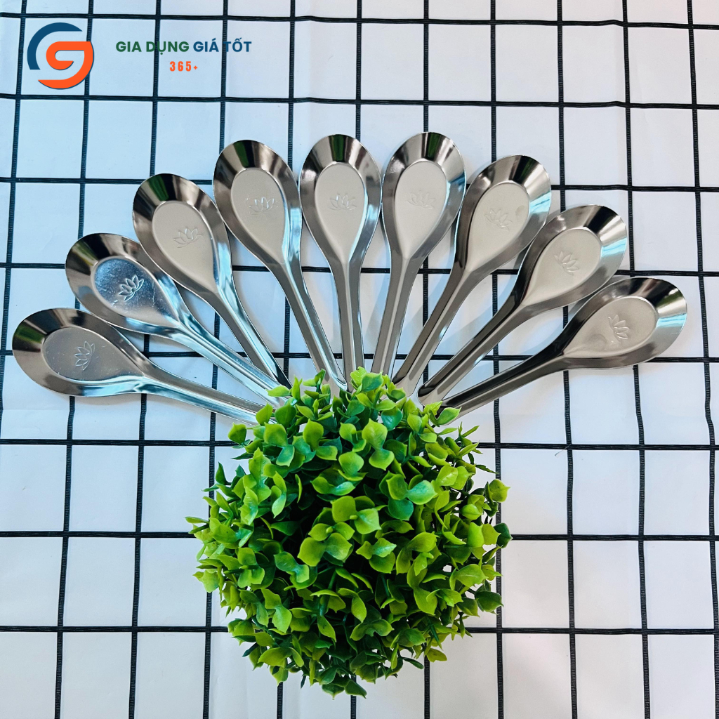 Combo 10 thìa phở inox hoa sen, muỗng ăn cơm sáng bóng, dày đẹp, dễ dùng, bền chắc