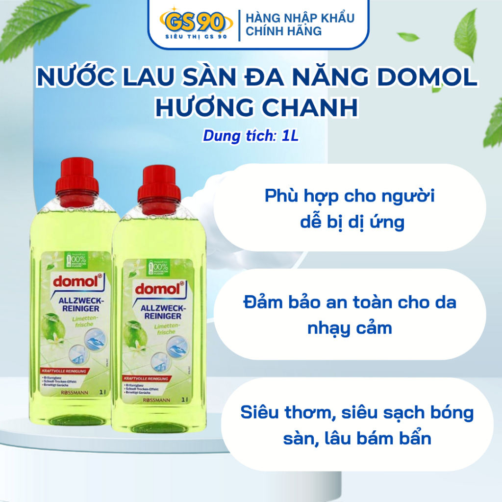 Nước lau sàn gỗ/gạch Domol 1L Đức siêu thơm lau sạch tạo độ sáng bóng cho sàn