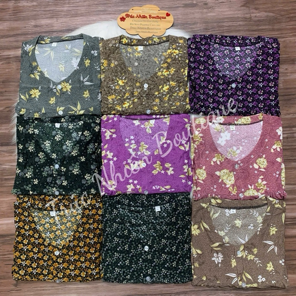 Bộ trung niên thun lạnh cho bà cho mẹ tay dài cài nút có 2 túi - G98