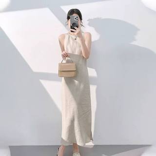 𝗝𝘂𝗹𝗶 𝗗𝗿𝗲𝘀𝘀 - | LY LINEN | - Đầm Linen cổ yếm midi