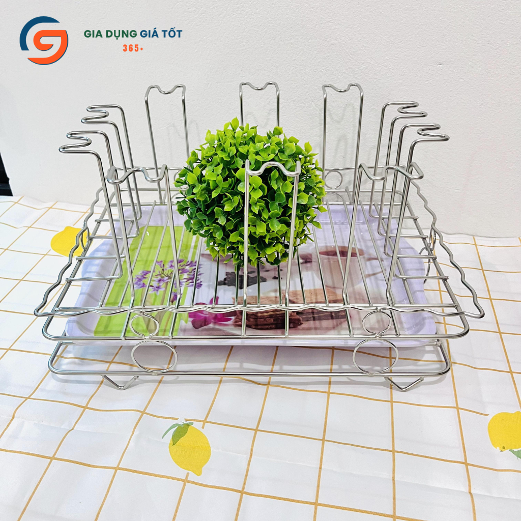 Kệ úp cốc inox Thái Long có khay hứng nước - giá úp ly sạch sẽ, thoát nước nhanh