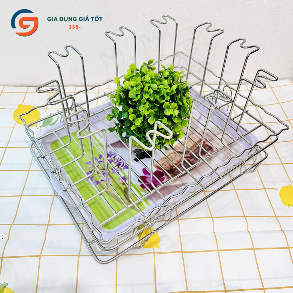 Kệ úp cốc inox Thái Long có khay hứng nước - giá úp ly sạch sẽ, thoát nước nhanh