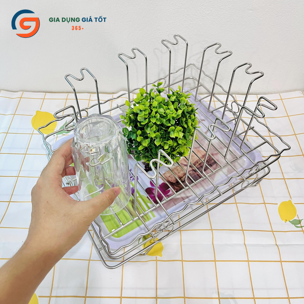 Kệ úp cốc inox Thái Long có khay hứng nước - giá úp ly sạch sẽ, thoát nước nhanh