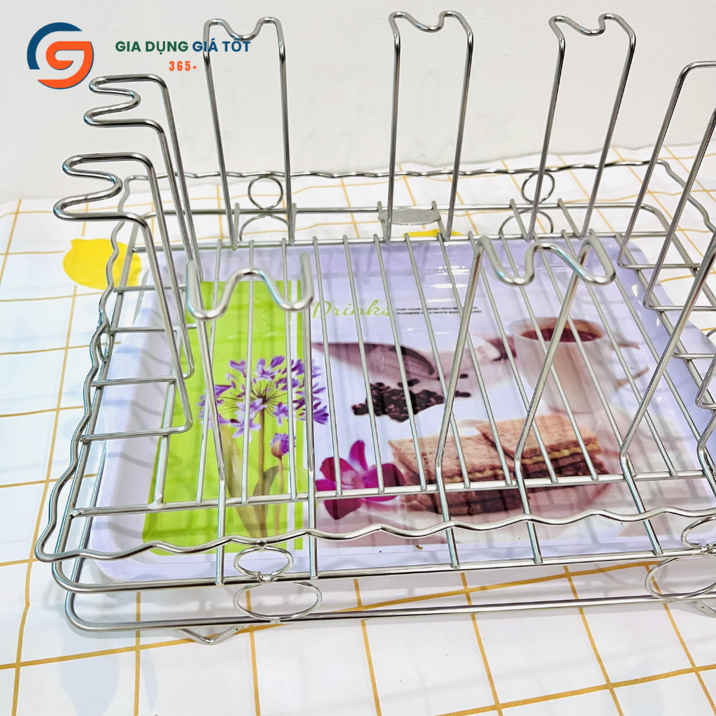 Kệ úp cốc inox Thái Long có khay hứng nước - giá úp ly sạch sẽ, thoát nước nhanh