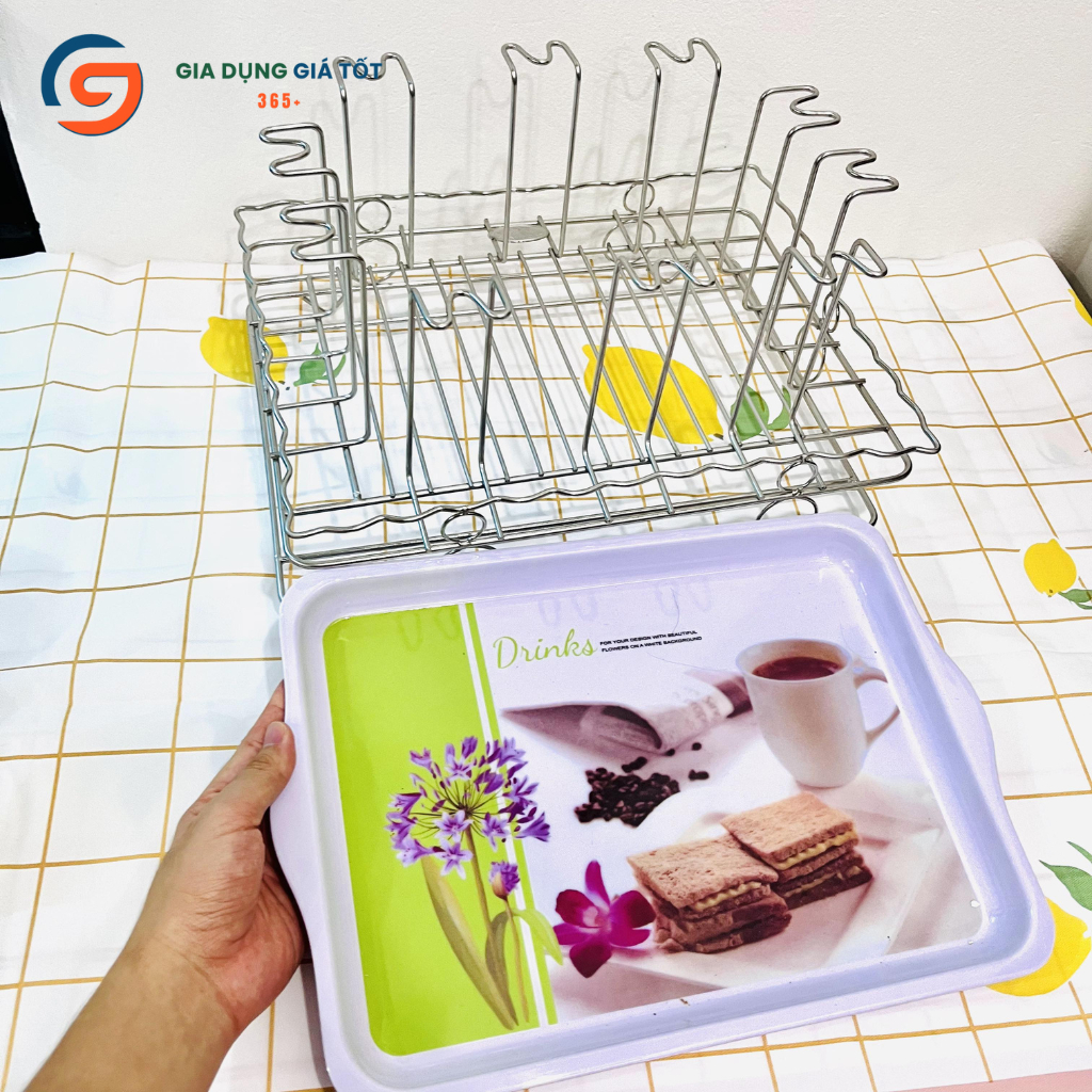 Kệ úp cốc inox Thái Long có khay hứng nước - giá úp ly sạch sẽ, thoát nước nhanh