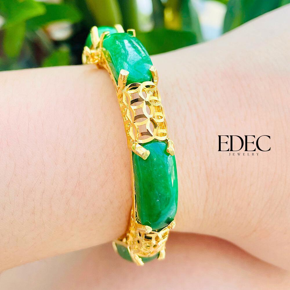 Vòng Tay Nữ Ngọc Bích Mạ Vàng Phúc Lộc Thọ – Trang Sức Cao Cấp