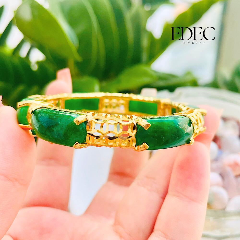 Vòng Tay Nữ Ngọc Bích Mạ Vàng Phúc Lộc Thọ – Trang Sức Cao Cấp