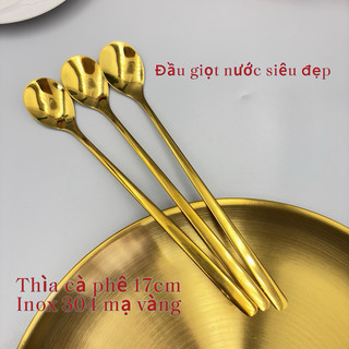 Thìa Cà Phê INOX 304 Mạ Titan Vàng 17cm Giot Nước Sang Trọng Tinh Tế