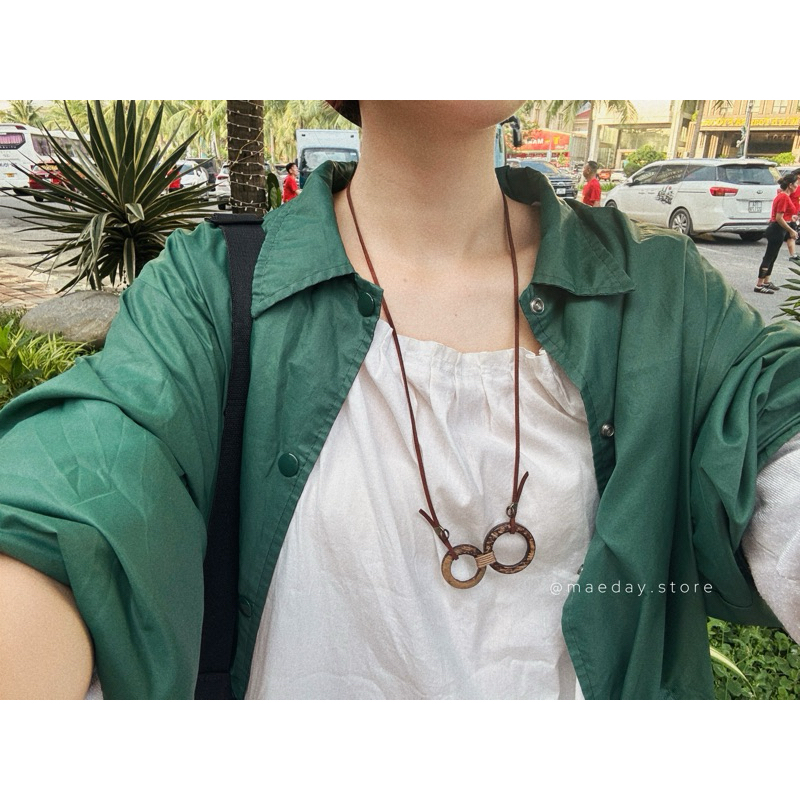 Vòng cổ Nobi - dây chuyền khoen gỗ tròn tạo kiểu mắt kính tuỳ chỉnh kích thước