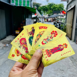 Thẻ Kim Bài Ngũ Lộ Thần Tài , Quan Âm Bồ Tát , Phật Thích Ca , Khai Lộc ... Plastic Mạ Vàng Phong Thủy