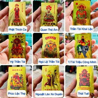 Thẻ Kim Bài Quan Thế Âm, Phật Thích Ca, Ngũ Lộ Thần Tài Khai Lộc , Hỷ Thần Tài ... Plastic