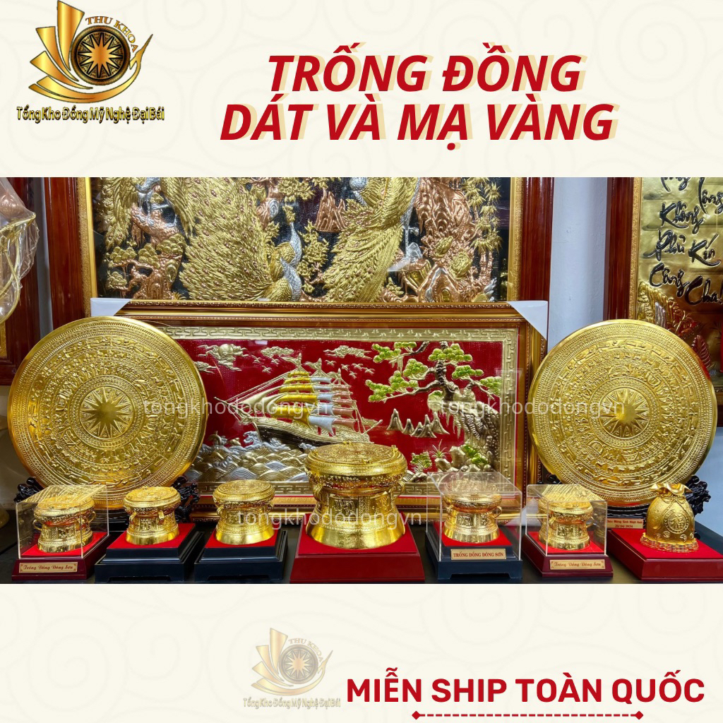 Trống Đồng Quà Tặng Dát Vàng Đủ Kích Thước Để Bàn Làm Việc Phong Thủy