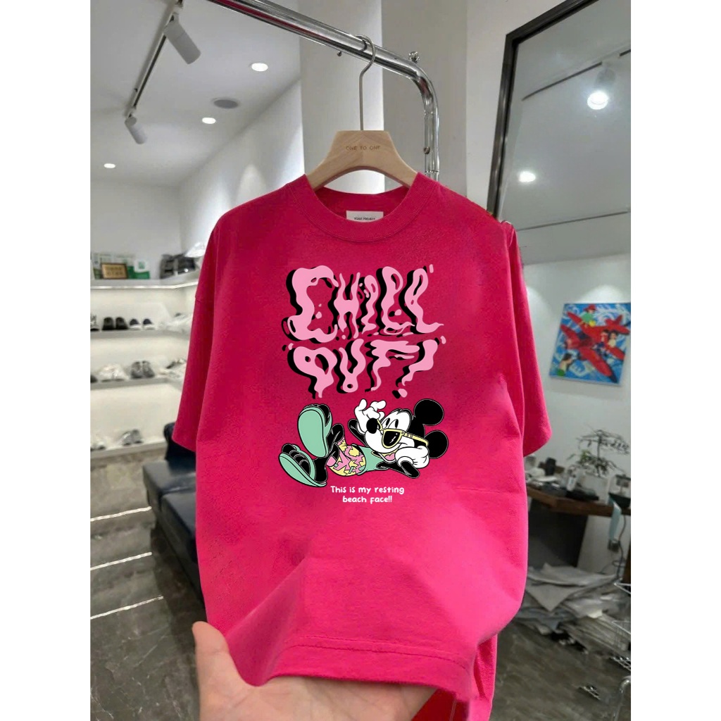 Áo thun in hình Mickey đi biển phong cách Tropical Nhiều Màu Vải Cotton Cao Cấp
