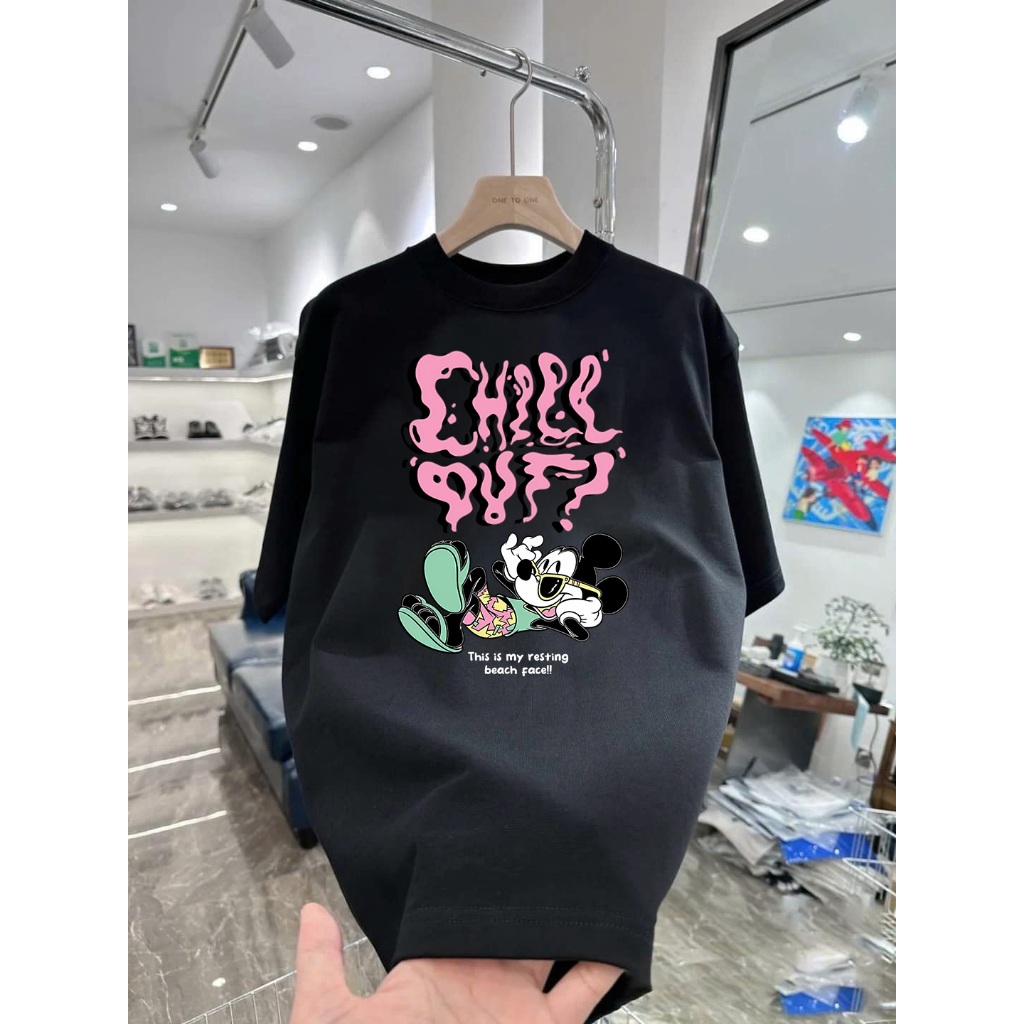 Áo thun in hình Mickey đi biển phong cách Tropical Nhiều Màu Vải Cotton Cao Cấp