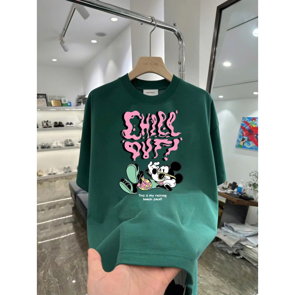 Áo thun in hình Mickey đi biển phong cách Tropical Nhiều Màu Vải Cotton Cao Cấp