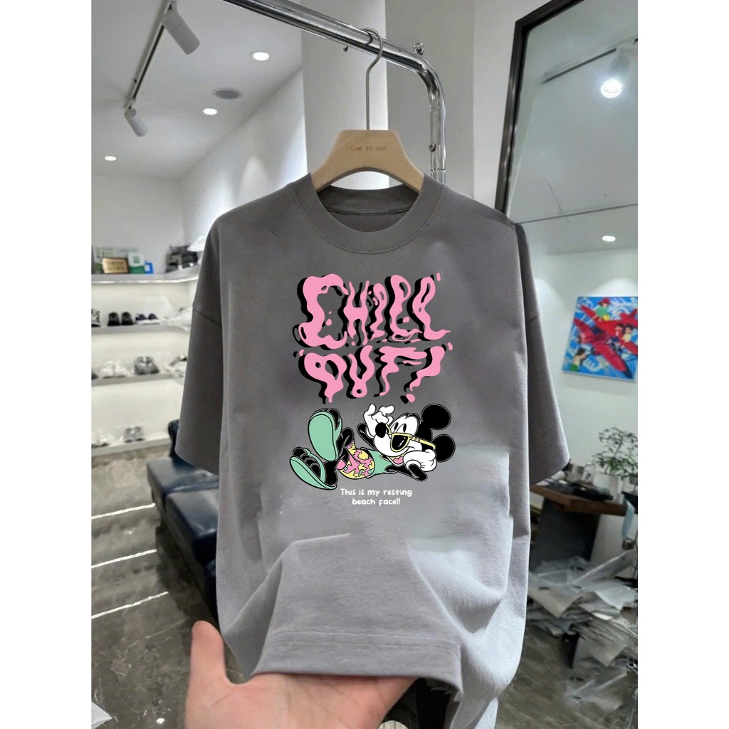 Áo thun in hình Mickey đi biển phong cách Tropical Nhiều Màu Vải Cotton Cao Cấp