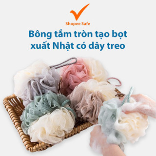 Bông tắm tròn tạo bọt xuất Nhật có dây treo, siêu mềm tẩy tế bào chết 2 màu cao cấp