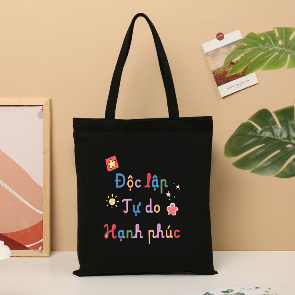 Túi tote có khóa kéo in hình Độc Lập Kỷ niệm 2/9 Quốc Khánh Việt Nam túi vải canvas đeo vai đi chơi tota0218