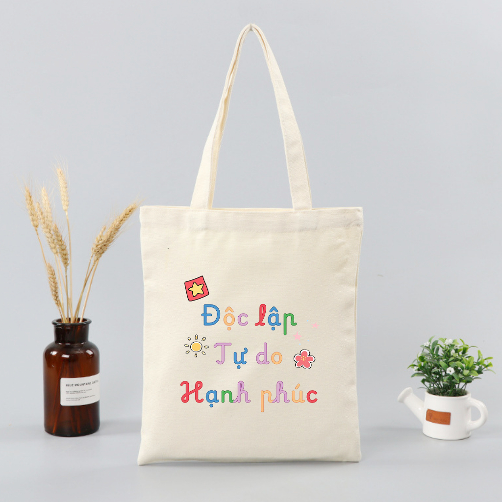Túi tote có khóa kéo in hình Độc Lập Kỷ niệm 2/9 Quốc Khánh Việt Nam túi vải canvas đeo vai đi chơi tota0218
