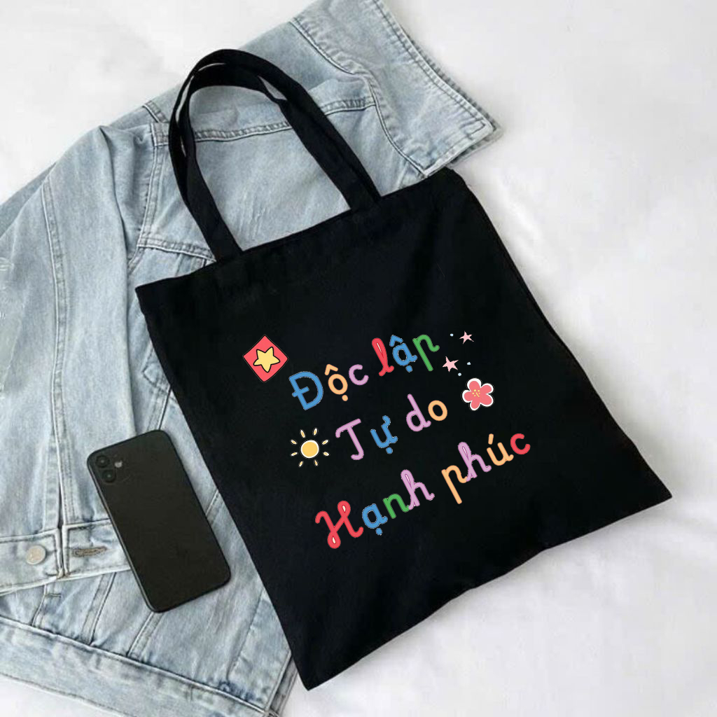 Túi tote có khóa kéo in hình Độc Lập Kỷ niệm 2/9 Quốc Khánh Việt Nam túi vải canvas đeo vai đi chơi tota0218