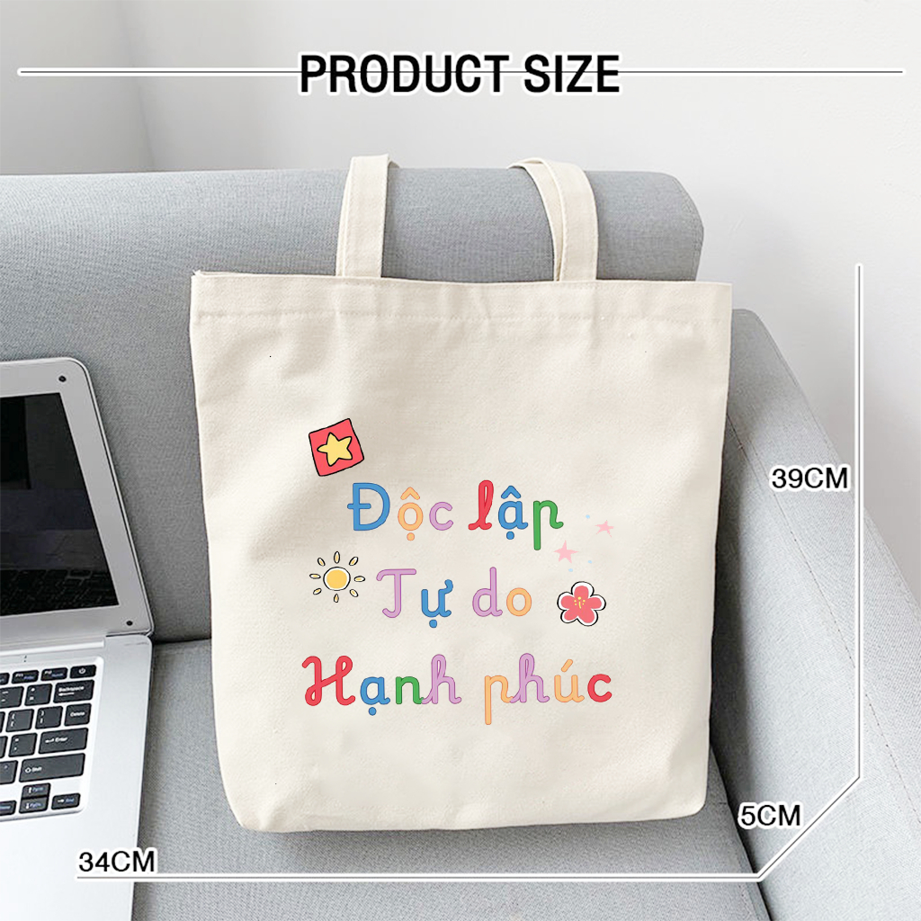 Túi tote có khóa kéo in hình Độc Lập Kỷ niệm 2/9 Quốc Khánh Việt Nam túi vải canvas đeo vai đi chơi tota0218