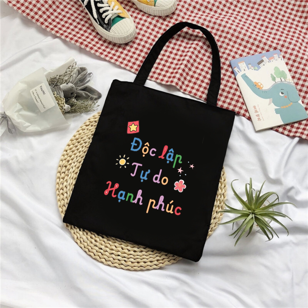 Túi tote có khóa kéo in hình Độc Lập Kỷ niệm 2/9 Quốc Khánh Việt Nam túi vải canvas đeo vai đi chơi tota0218