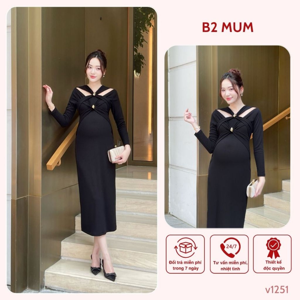 Váy Bầu Xoắn Ngực Sang Trọng - Dành Cho Mẹ Bầu Thêm Phần Rực Rỡ cho các sự kiện V1251 - B2MUM