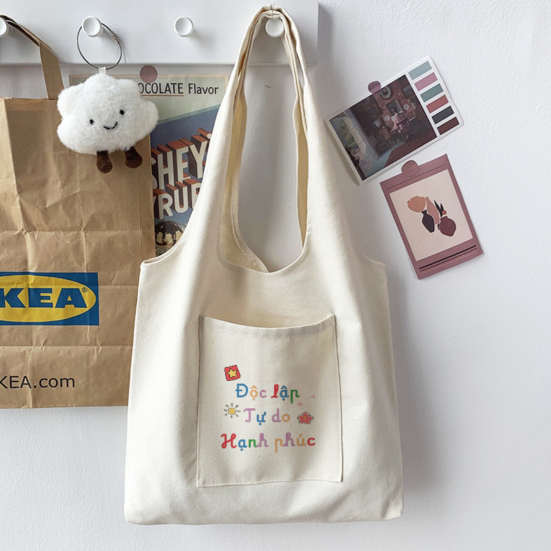 Túi tote liền thân mừng Quốc Khánh 2/9 Việt Nam túi vải canvas đeo vai đi chơi đi học tuicwh0218