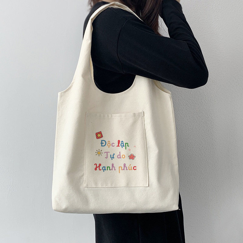 Túi tote liền thân mừng Quốc Khánh 2/9 Việt Nam túi vải canvas đeo vai đi chơi đi học tuicwh0218