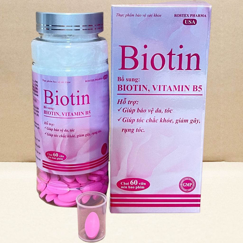 Combo 5 Hộp Biotin Hồng Chai 60 Viên - Rostex - Takarai - Vitamin Chữa Lành