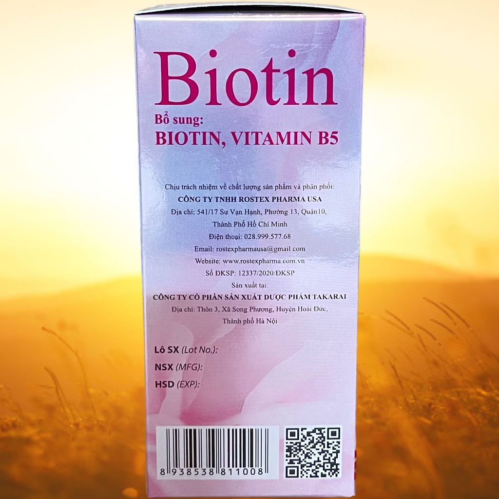 Biotin Hồng Chai 60 Viên - Rostex - Takarai - Vitamin Thanh Lọc