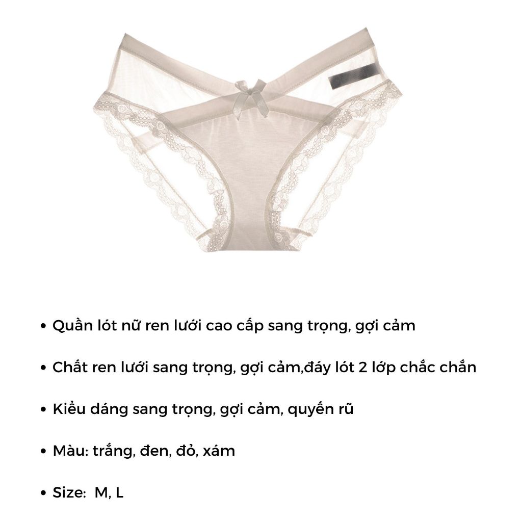 COMBO 4 Quần lót nữ cotton phối lưới thoáng mát cạp vừa tôn dáng sexy kiểu dáng đính nơ LANIXA L8136