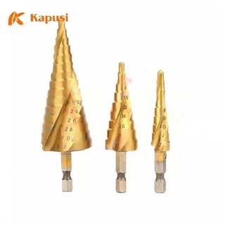 Mũi khoan tháp xoắn chân lục giác KAPUSI cỡ 4-12mm 4-22mm 4-32mm, thép HSS4241 titanium, Bh 12 tháng