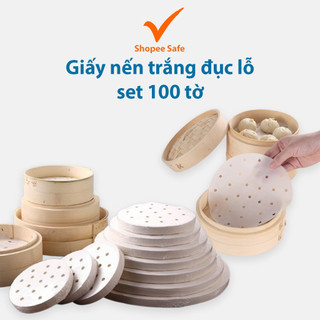 Giấy nến trắng đục lỗ set 100 tờ dùng cho nồi chiên không dầu, nướng bánh, lót bánh bao