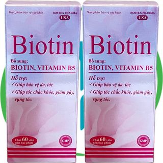 Combo 2 Hộp Biotin Hồng Chai 60 Viên - Rostex - Takarai - Vitamin Phục Hồi