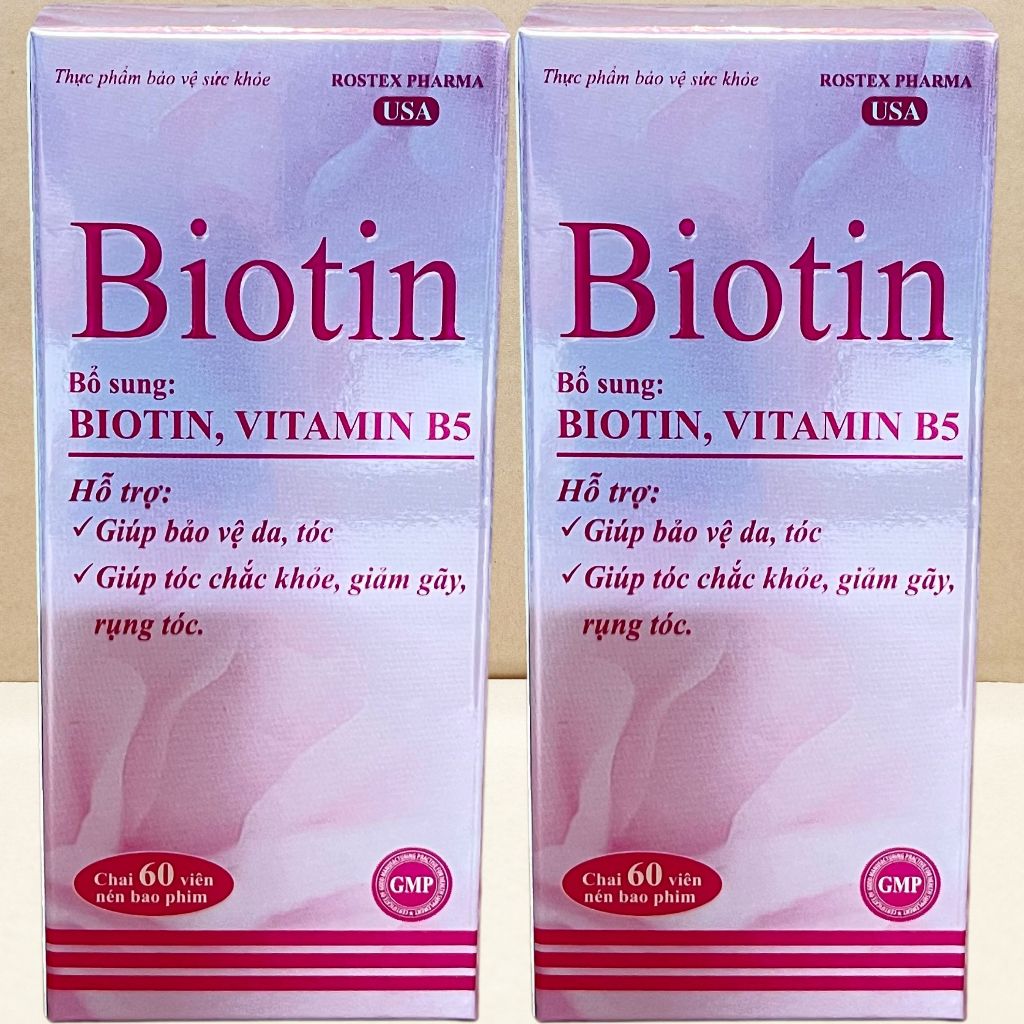 Combo 2 Hộp Biotin Hồng Chai 60 Viên - Rostex - Takarai - Vitamin Chữa Lành