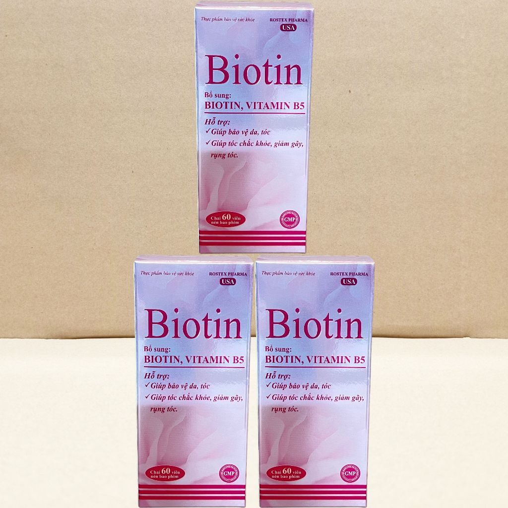 Combo 3 Hộp Biotin Hồng Chai 60 Viên - Rostex - Takarai - Vitamin Chữa Lành
